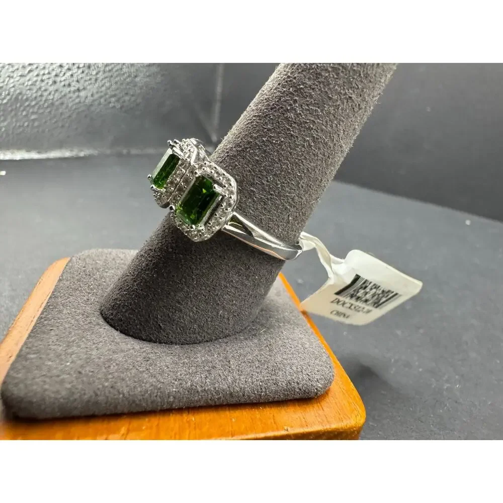 JTV Sterling Silver 925 Chrome Diopside White Zircon Halo Ring 1.44 CTW Size 10